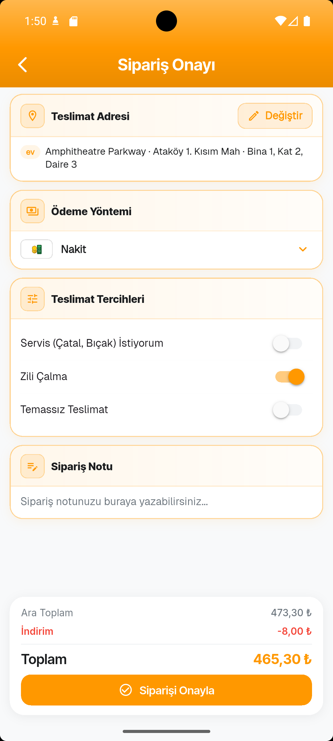 Sipariş Onayı