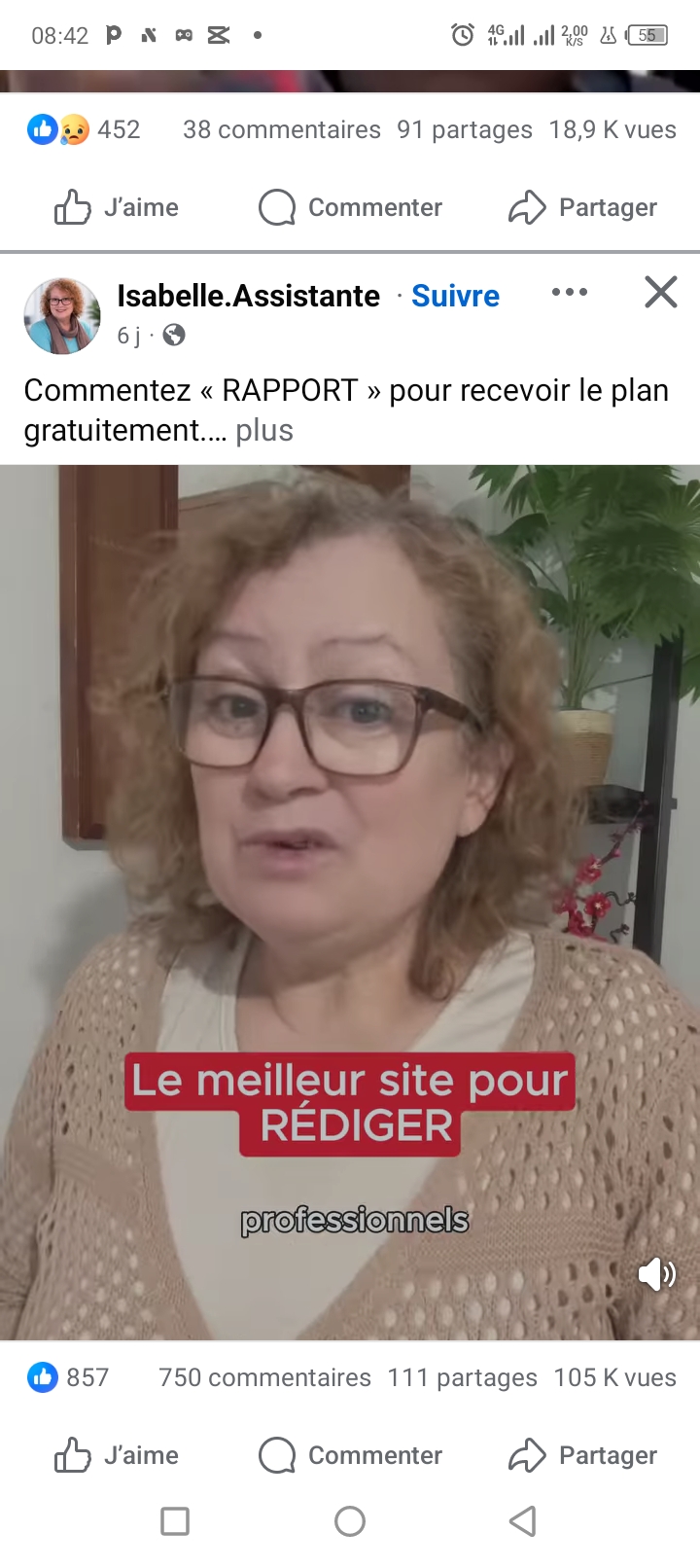 Isabelle.Assistante - Post Facebook mot-clé RAPPORT - 857 likes, 750 commentaires, 105K vues