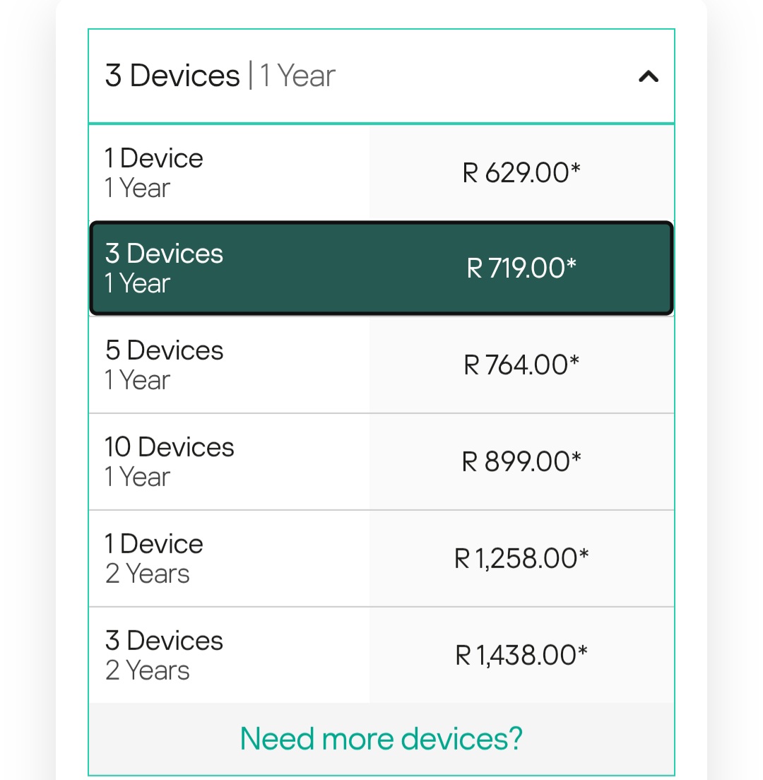 Kaspersky Plus licence package pricing reference