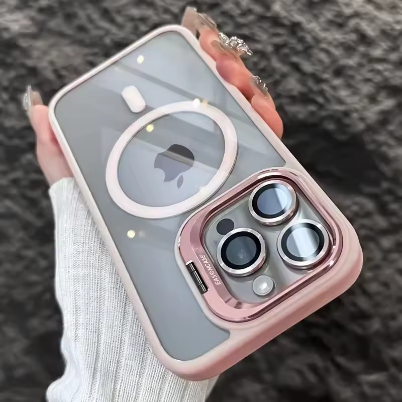 Pink MagSafe shockproof iPhone case with camera protection and magnetic ring