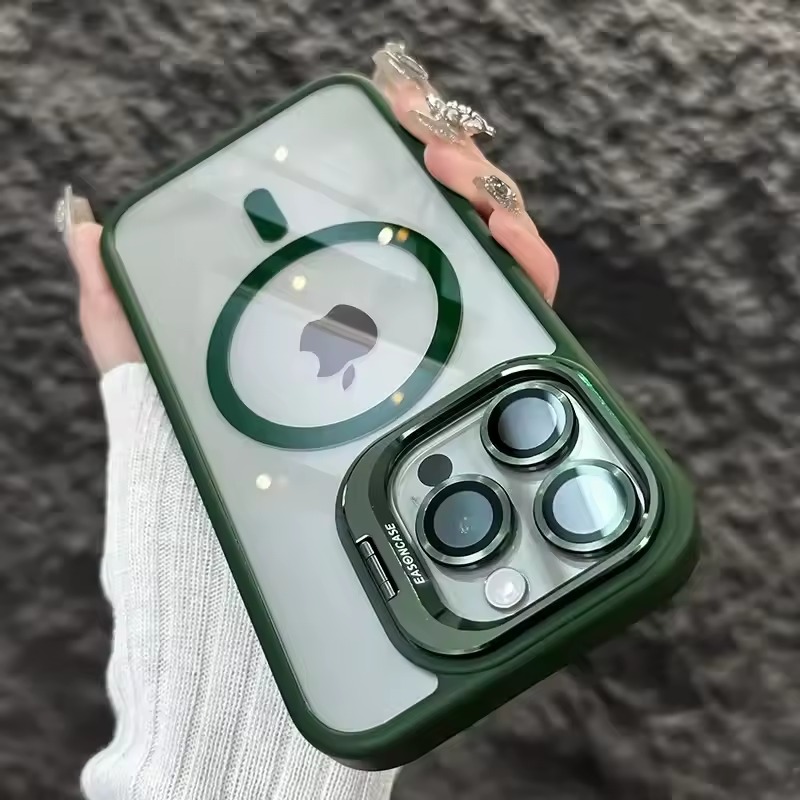 Green MagSafe shockproof iPhone case with camera protection and magnetic ring