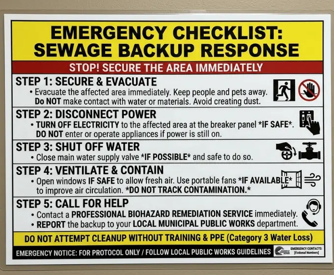 Emergency checklist for responding to a sewage backup