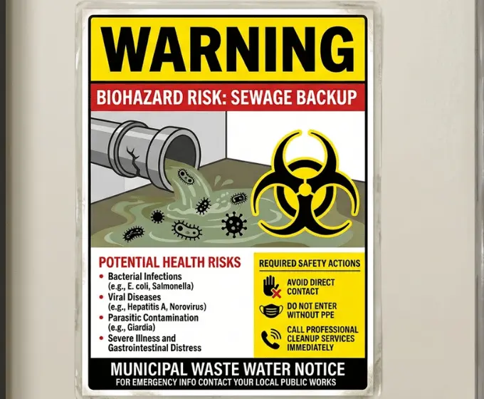 Warning about biohazard health risks from a sewage backup