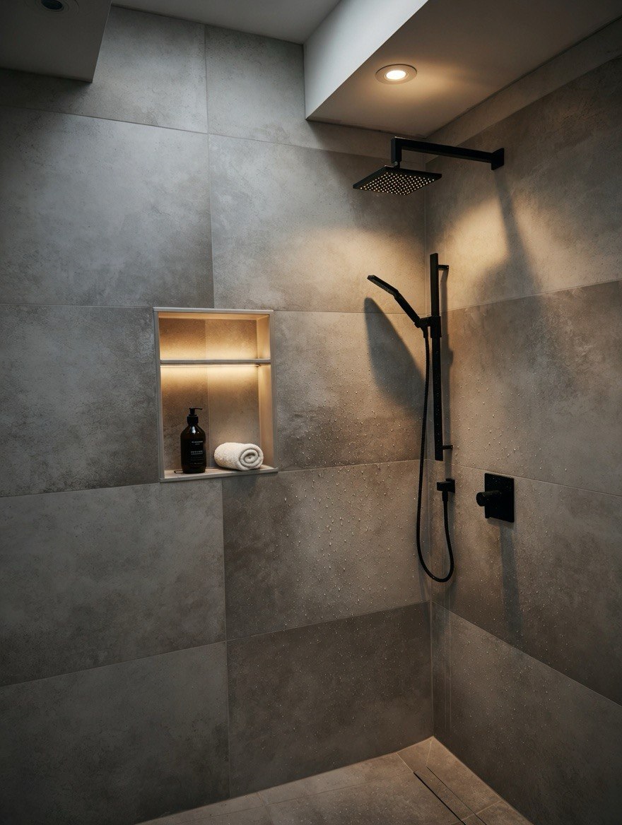 Walk-in Shower with Lit Niche