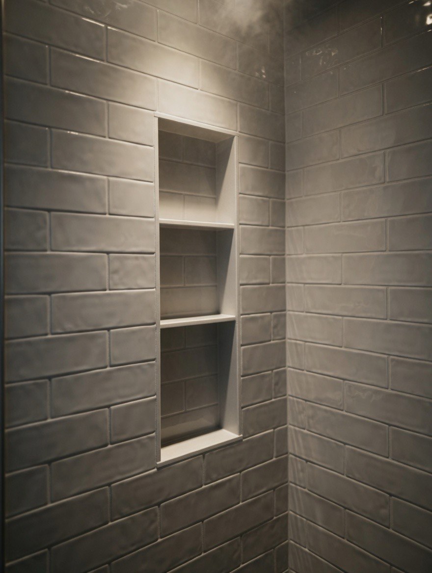 Subway Tile Shower with Built-in Shelving