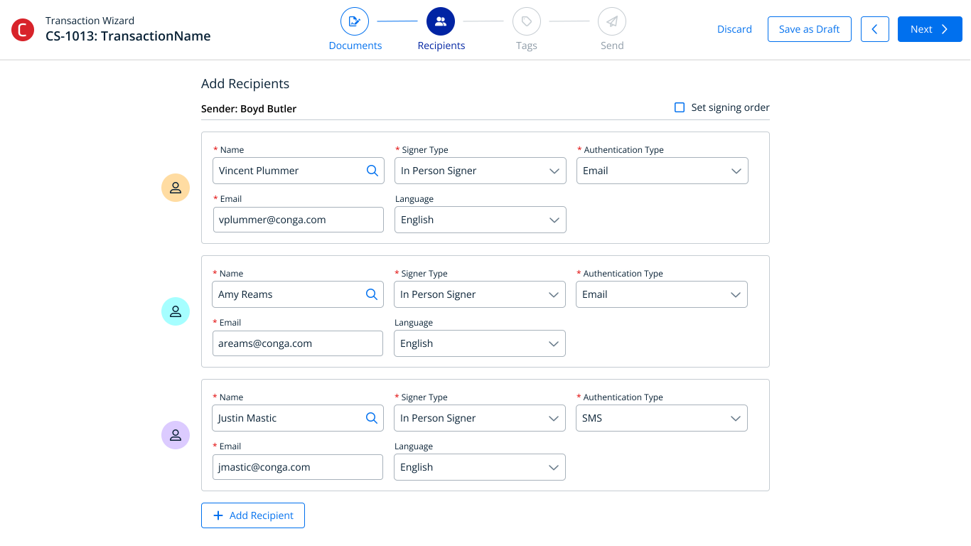 Add Recipients - Streamlined multi-signer management interface