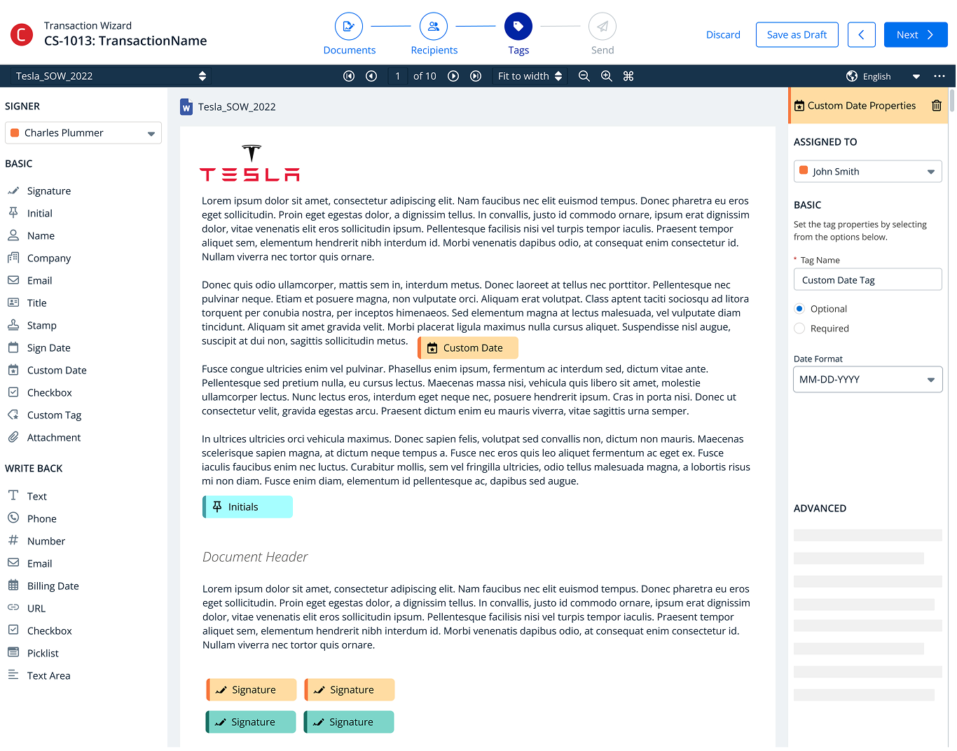 Document Tagging - Advanced signature field placement with properties panel