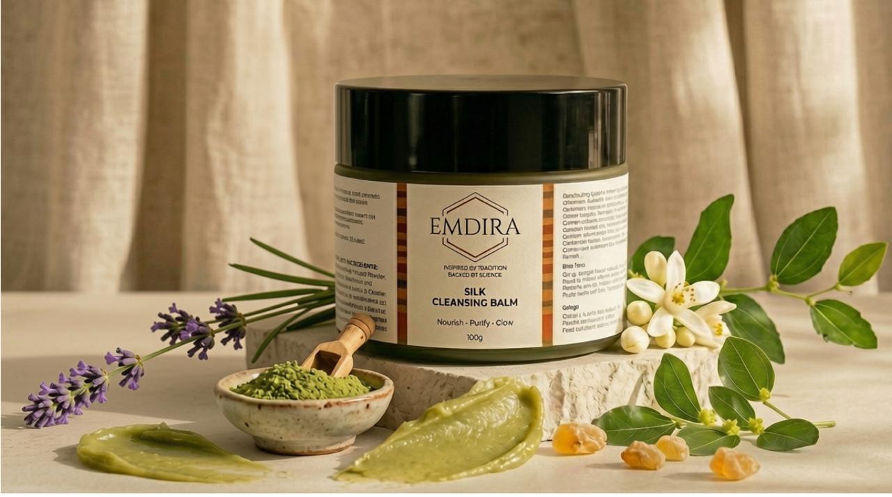EMDIRA Silk Cleansing Balm jar with lavender and botanicals