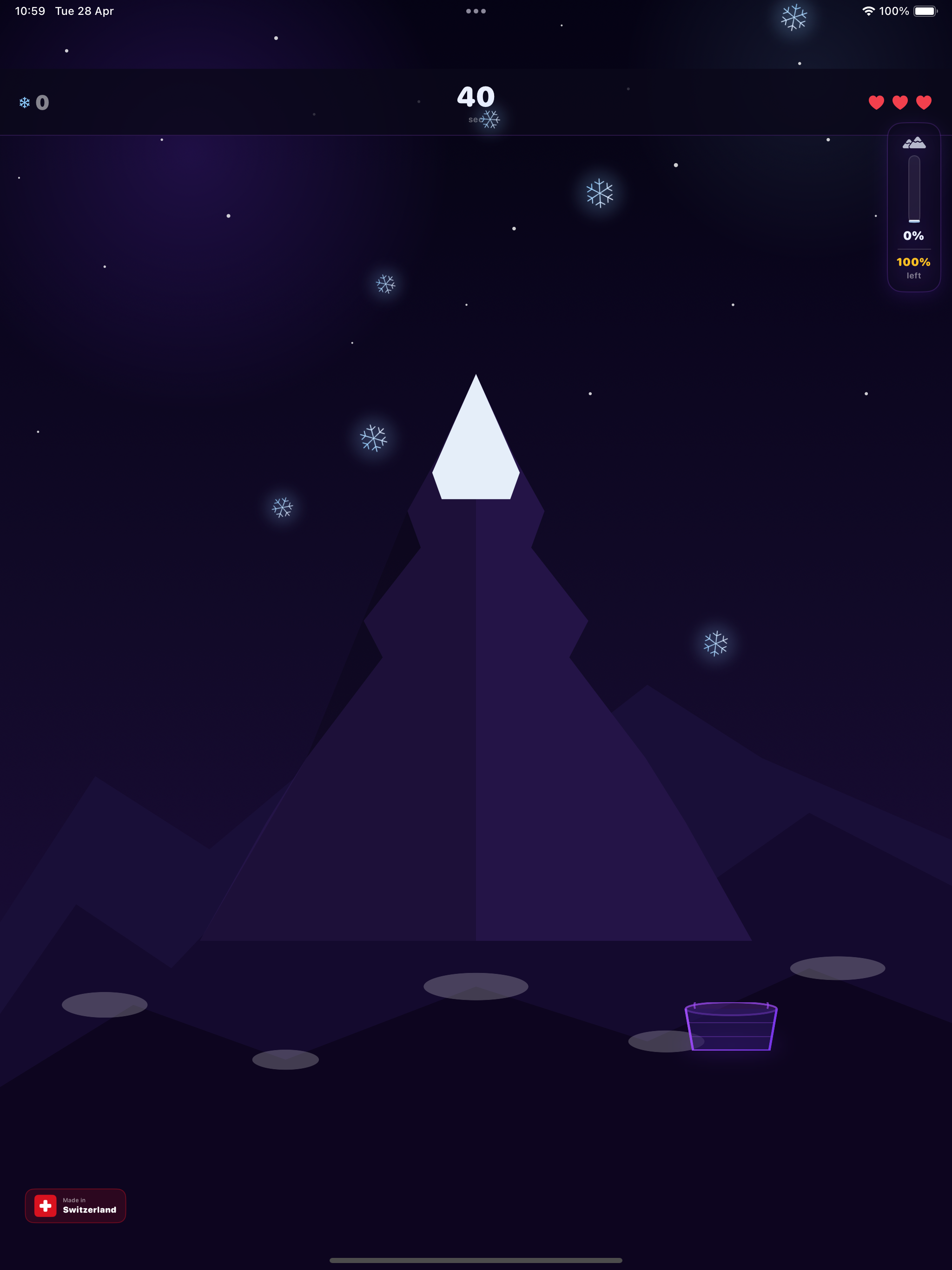 Gameplay with snowflakes falling