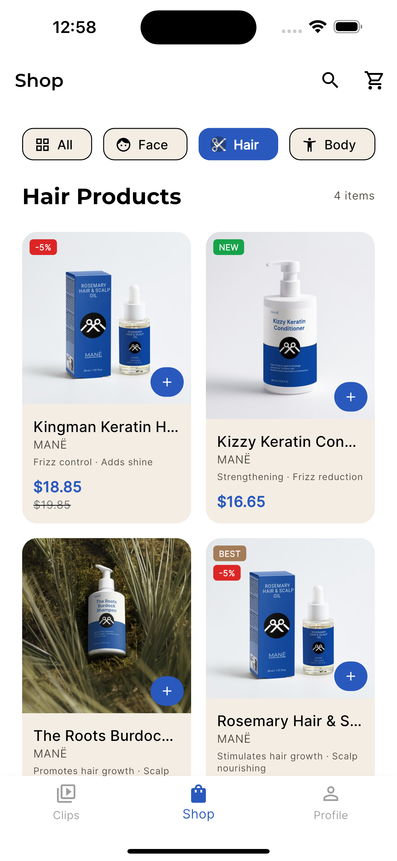 Shop - Hair Products grid with Kingman Keratin and Kizzy Conditioner