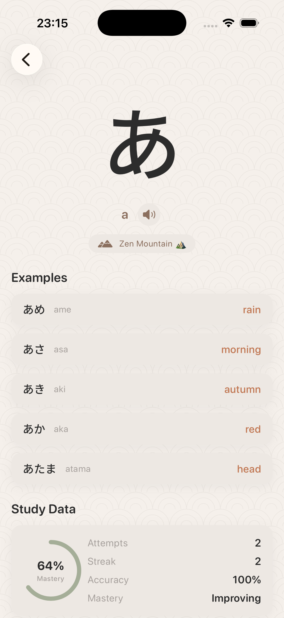 Kana detail · Zen Mountain