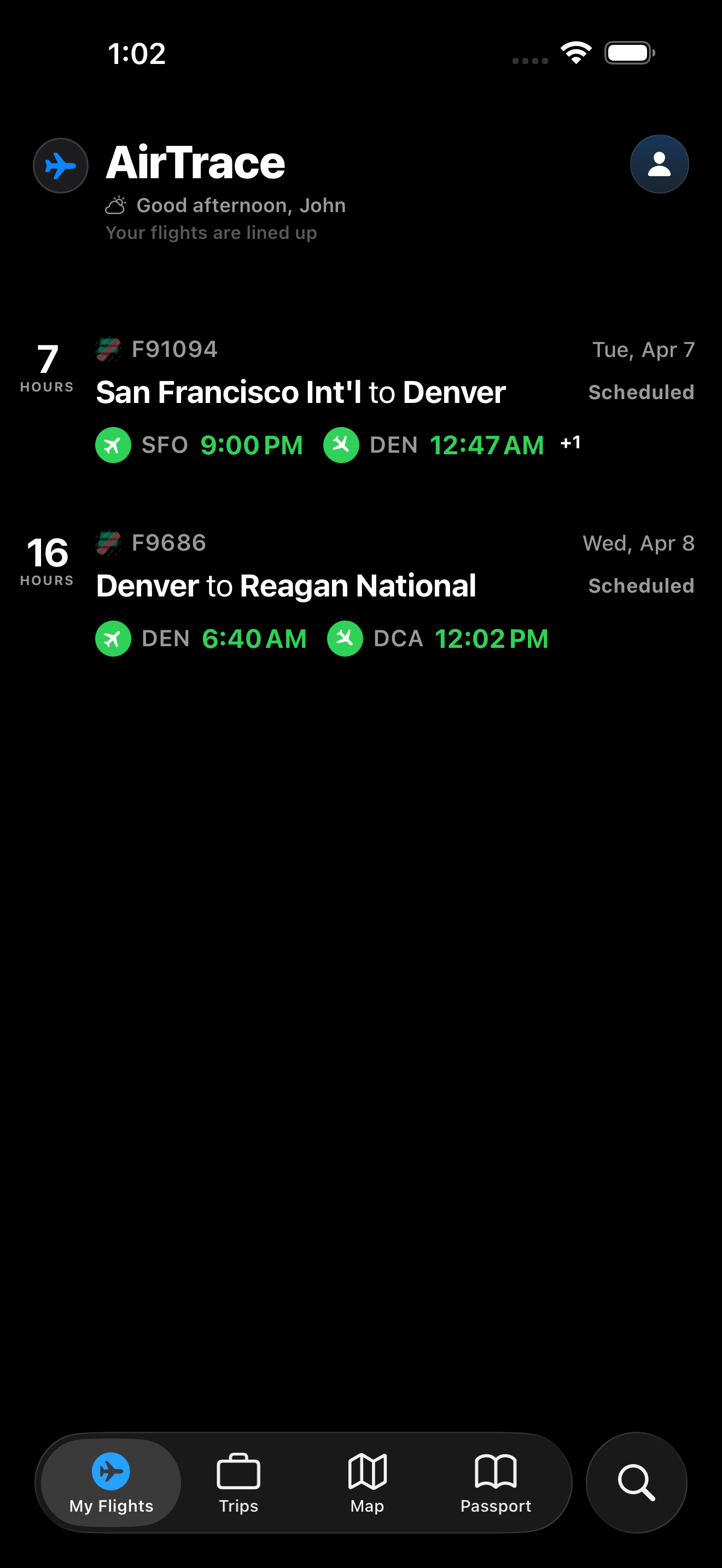 My Flights list