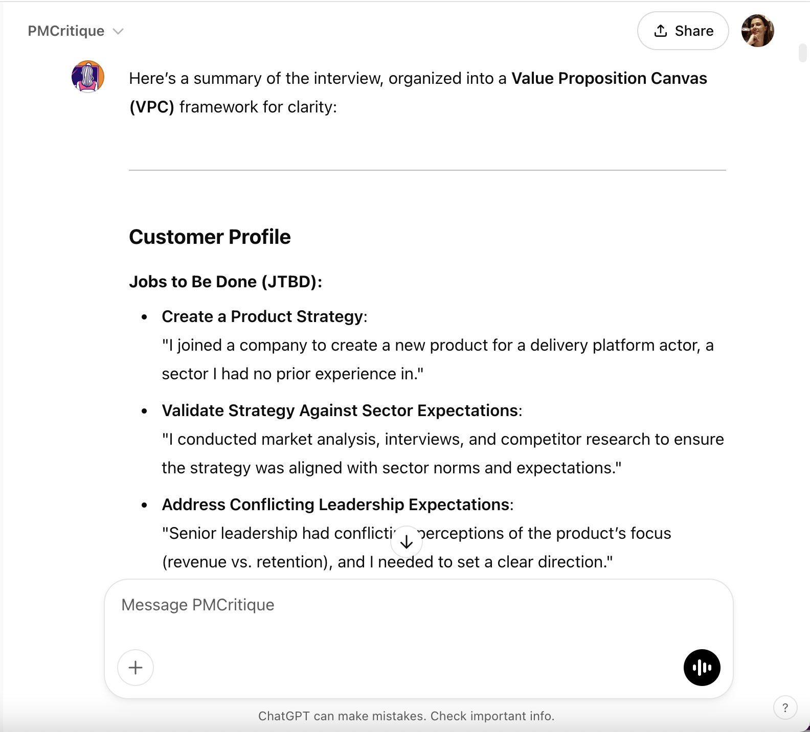 PMCritique Jobs to Be Done Analysis