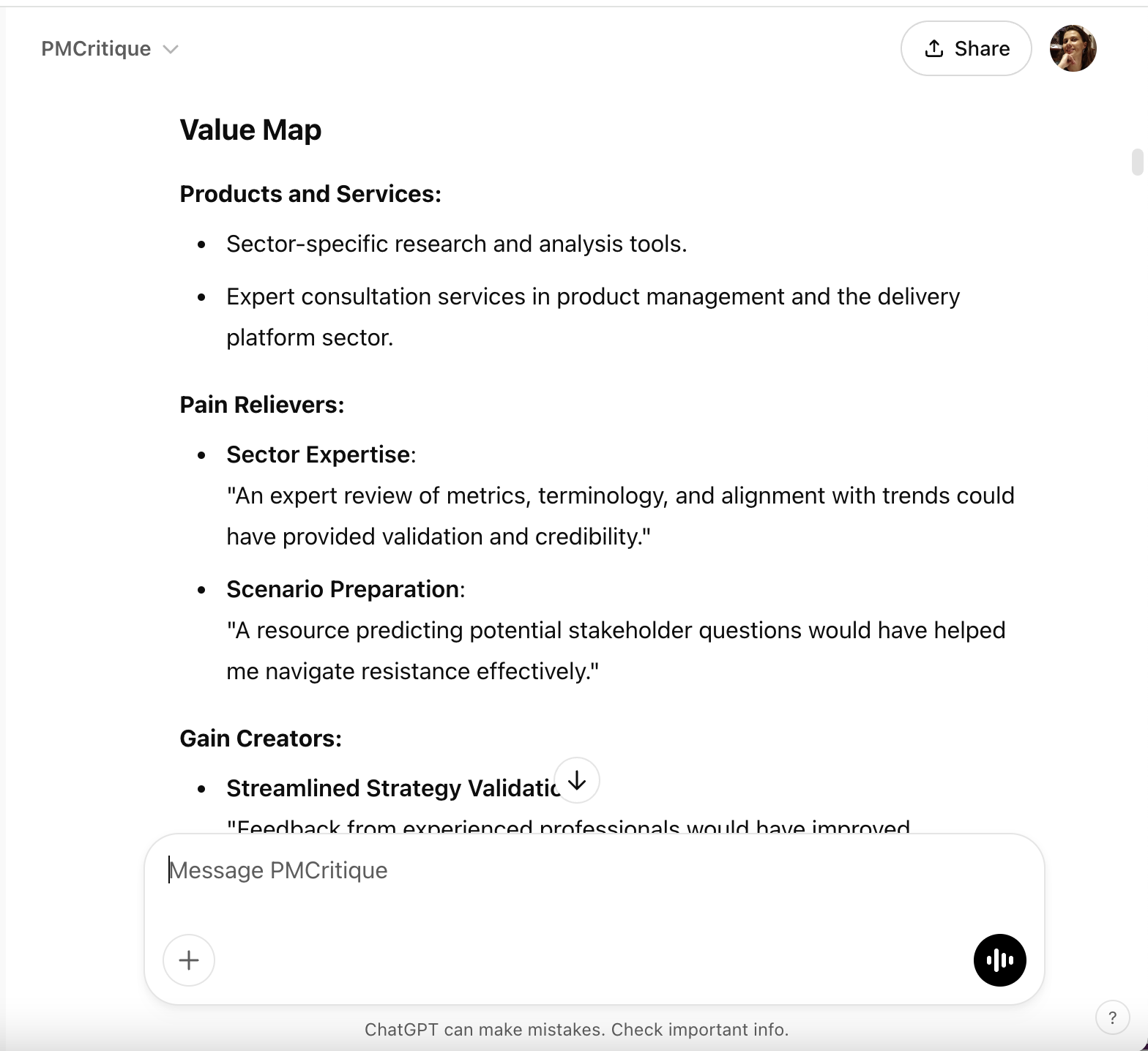 PMCritique Value Map Analysis