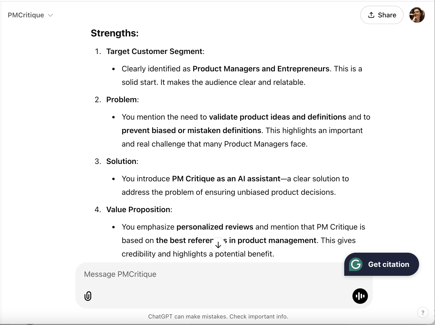 PMCritique Elevator Pitch Strengths Analysis