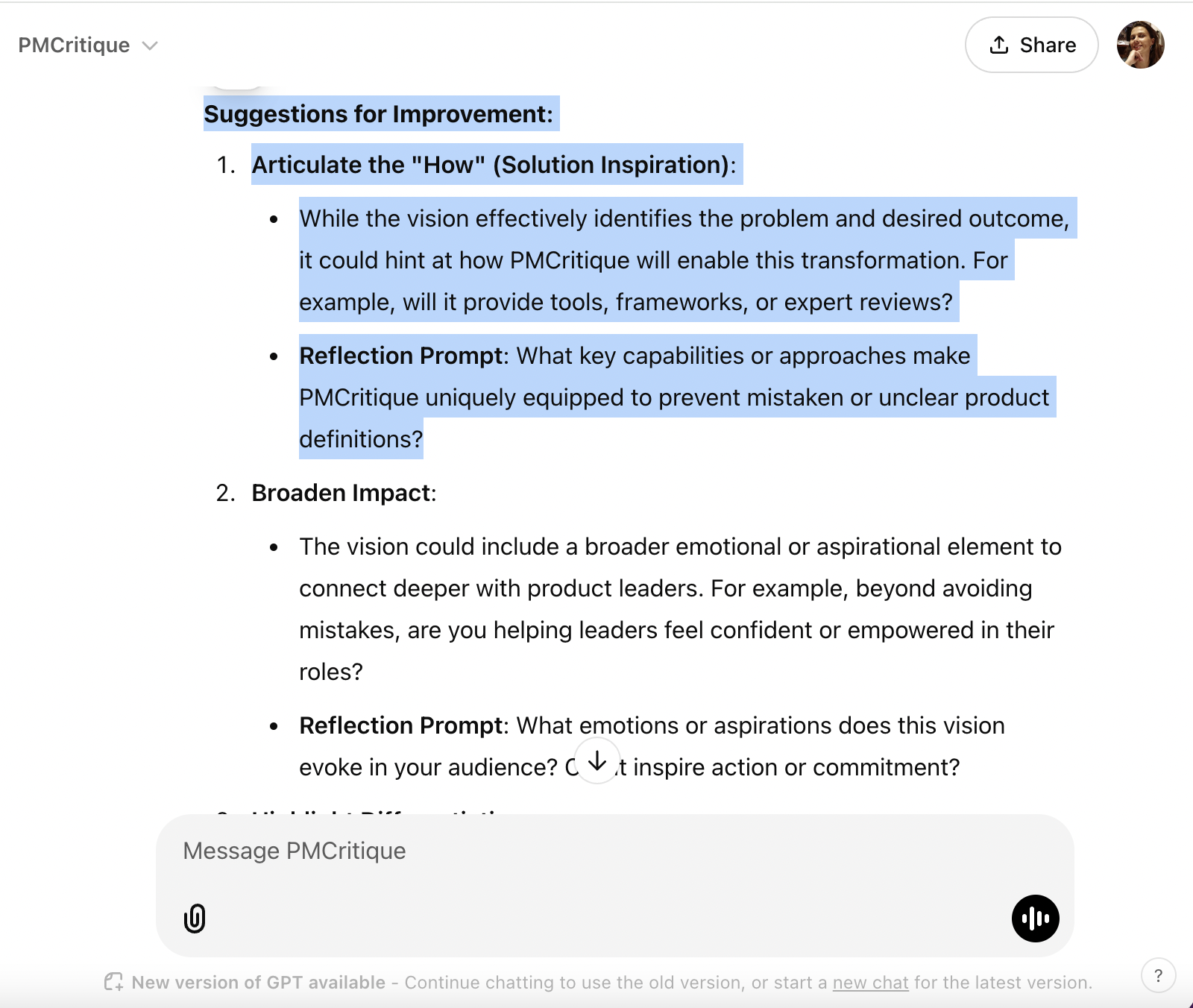 PMCritique Product Vision Improvement Suggestions