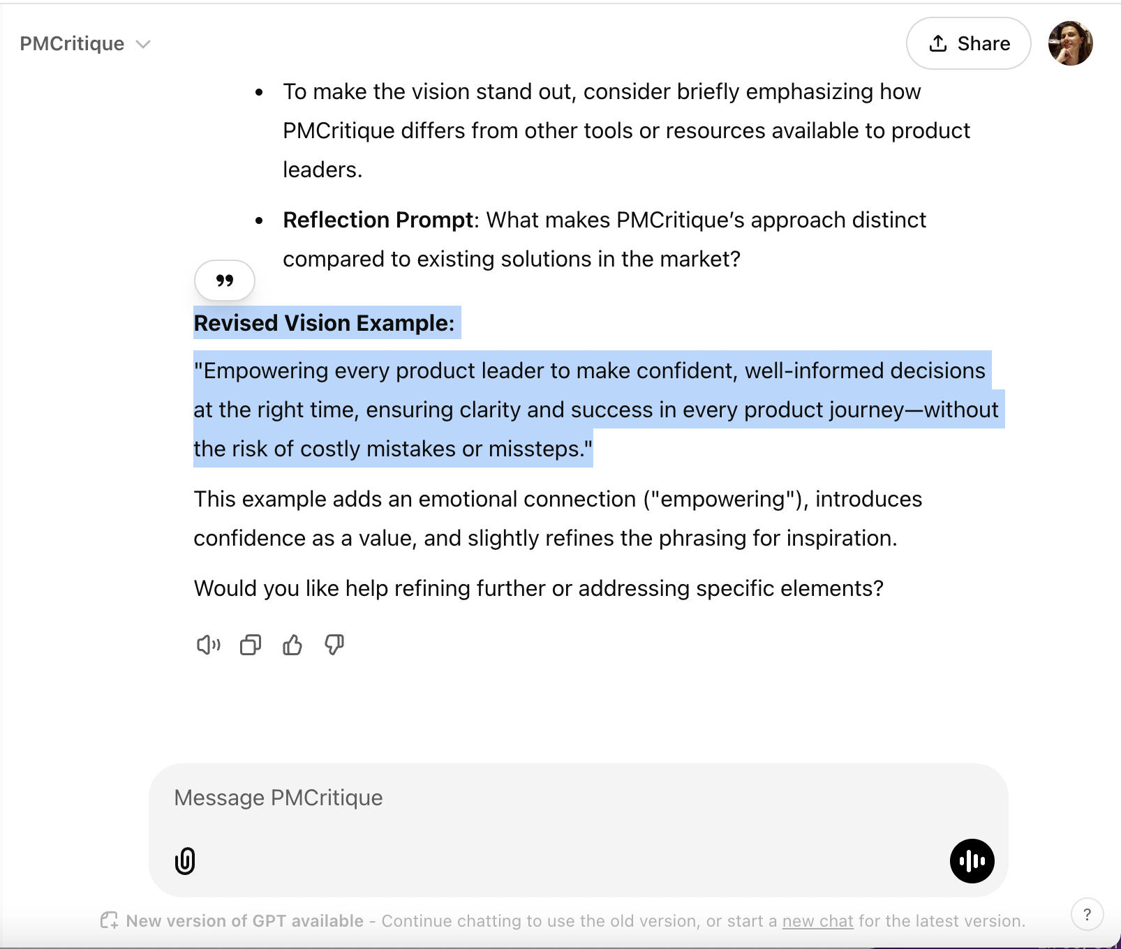 PMCritique Product Vision Refinement