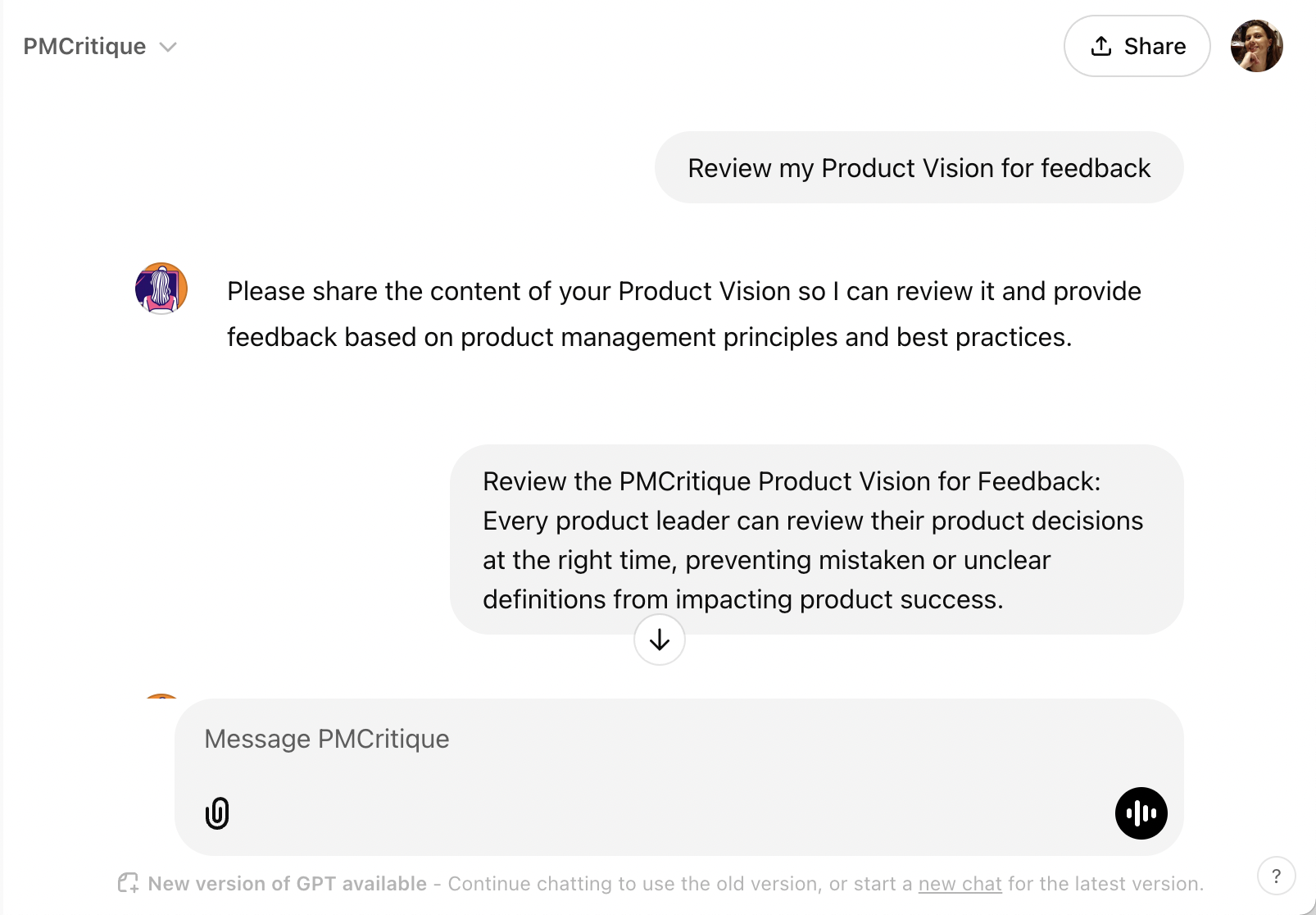 PMCritique Product Vision Review Example