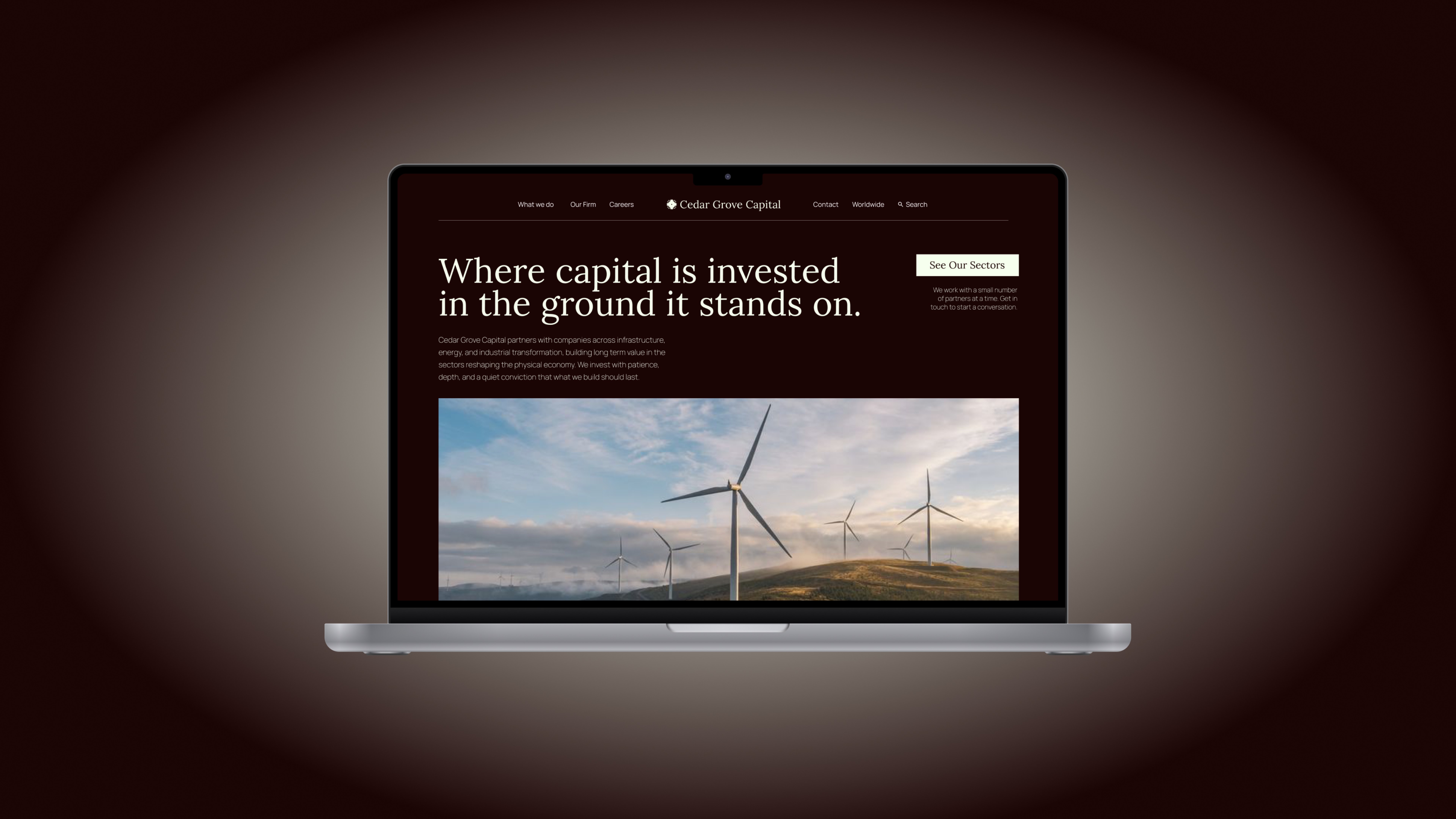 Cedar Grove Capital website on laptop mockup