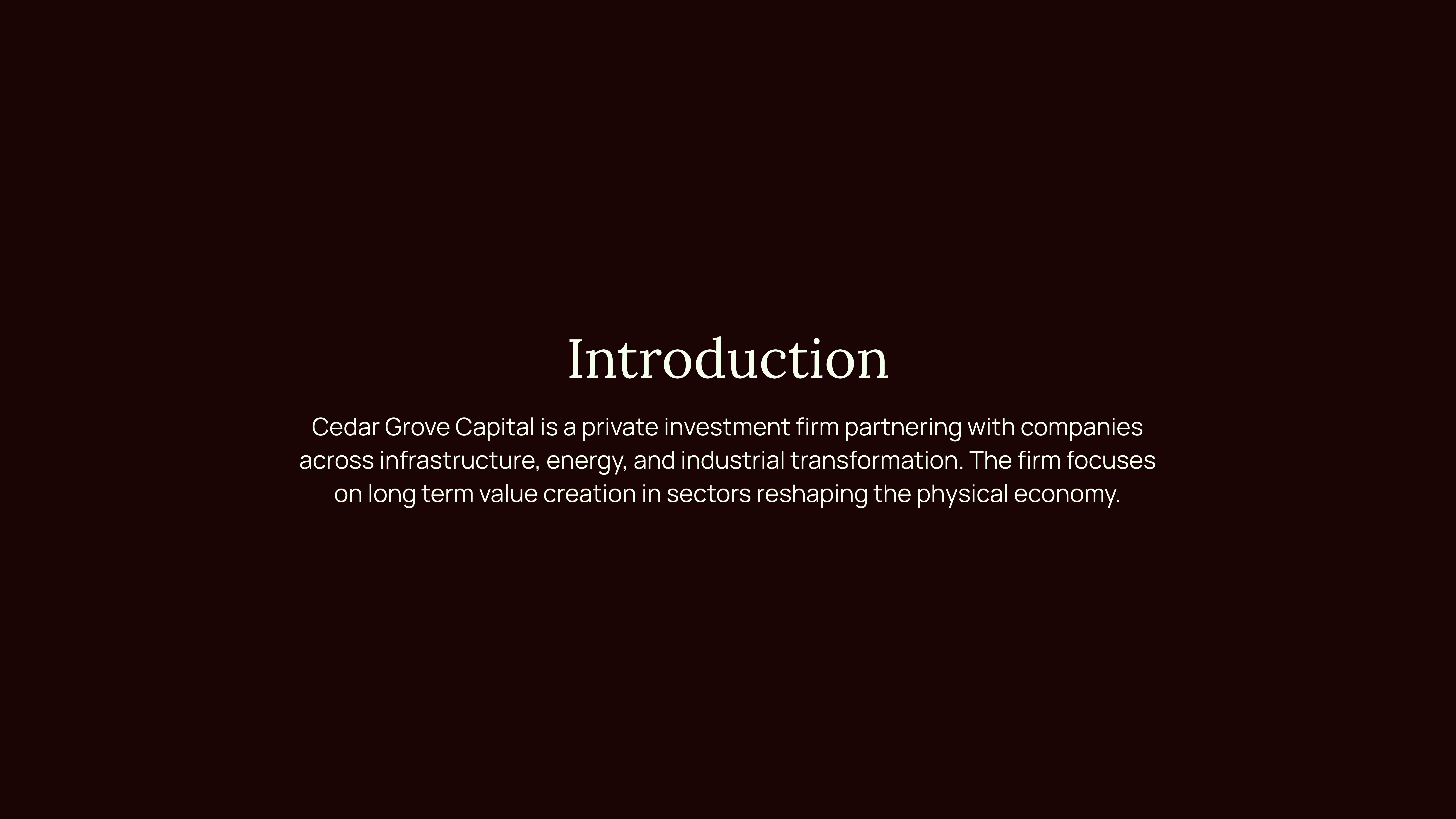 Cedar Grove Capital introduction