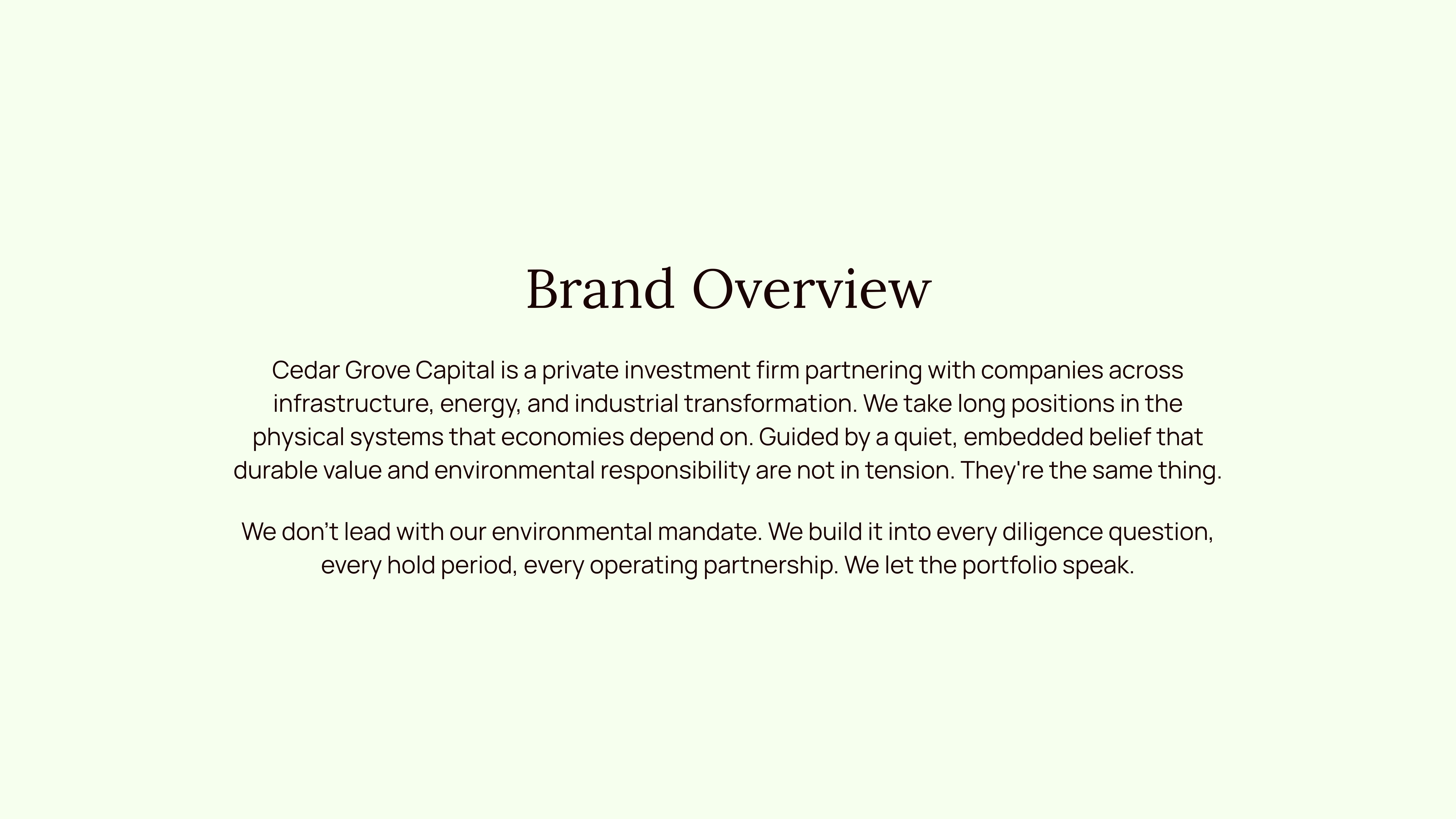 Cedar Grove Capital brand overview