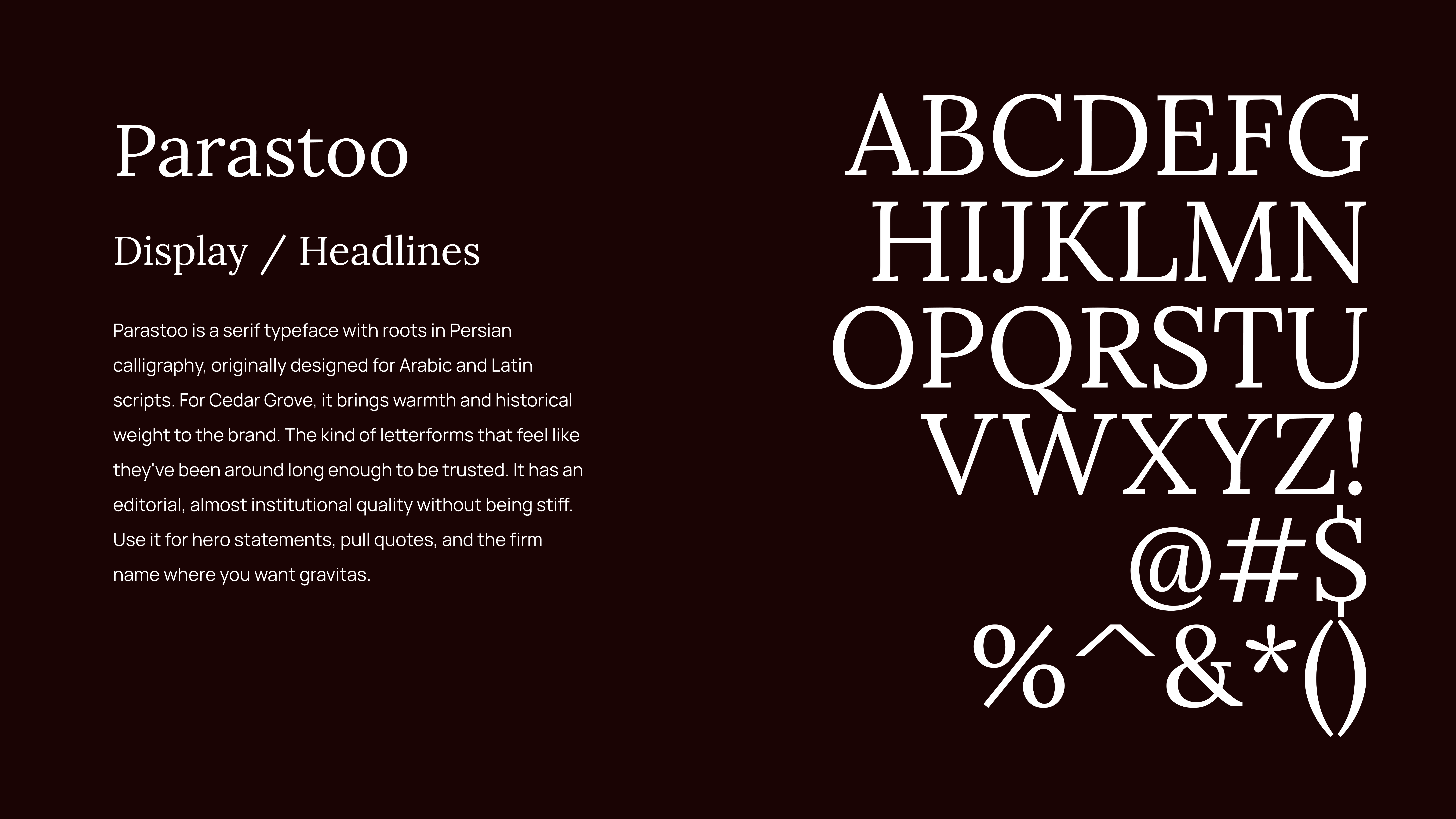 Parastoo display typeface specimen