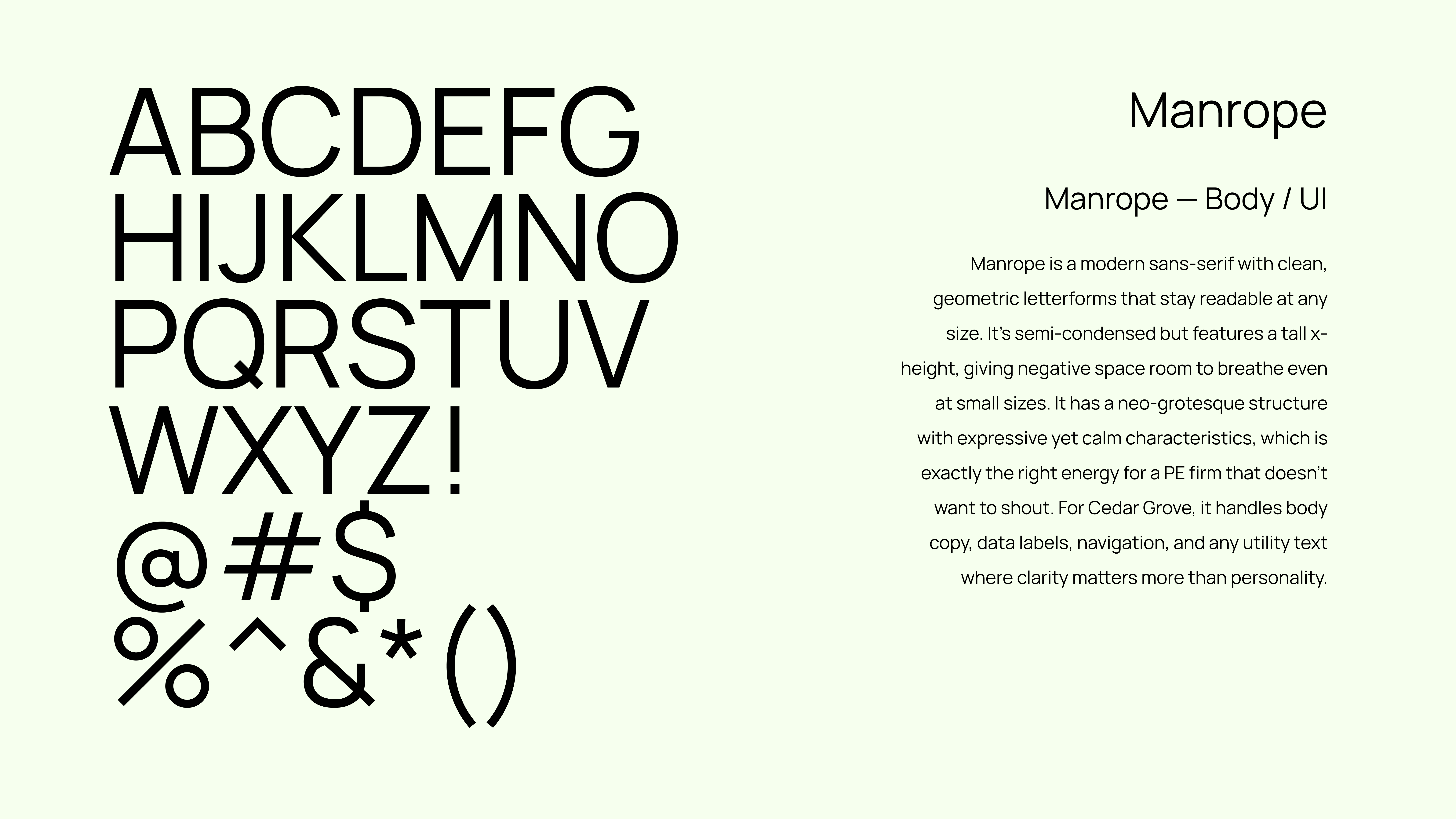 Manrope body typeface specimen