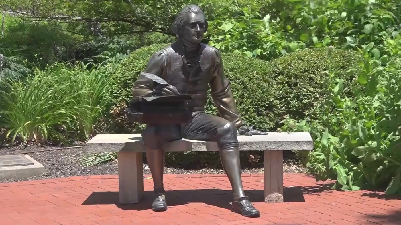 Bronze statue sitting on bench