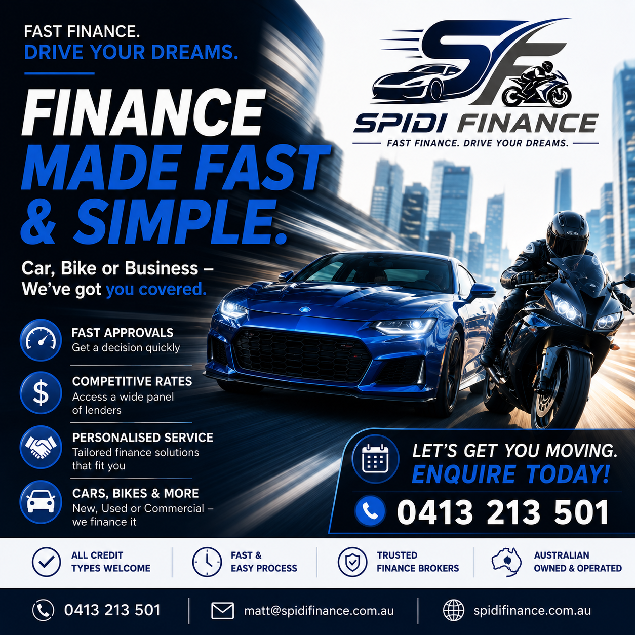 Car finance and motorcycle loans Australia - Spidi Finance