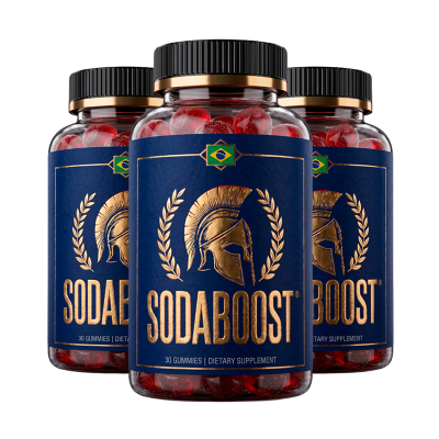 Three SodaBoost dietary supplement gummy bottles