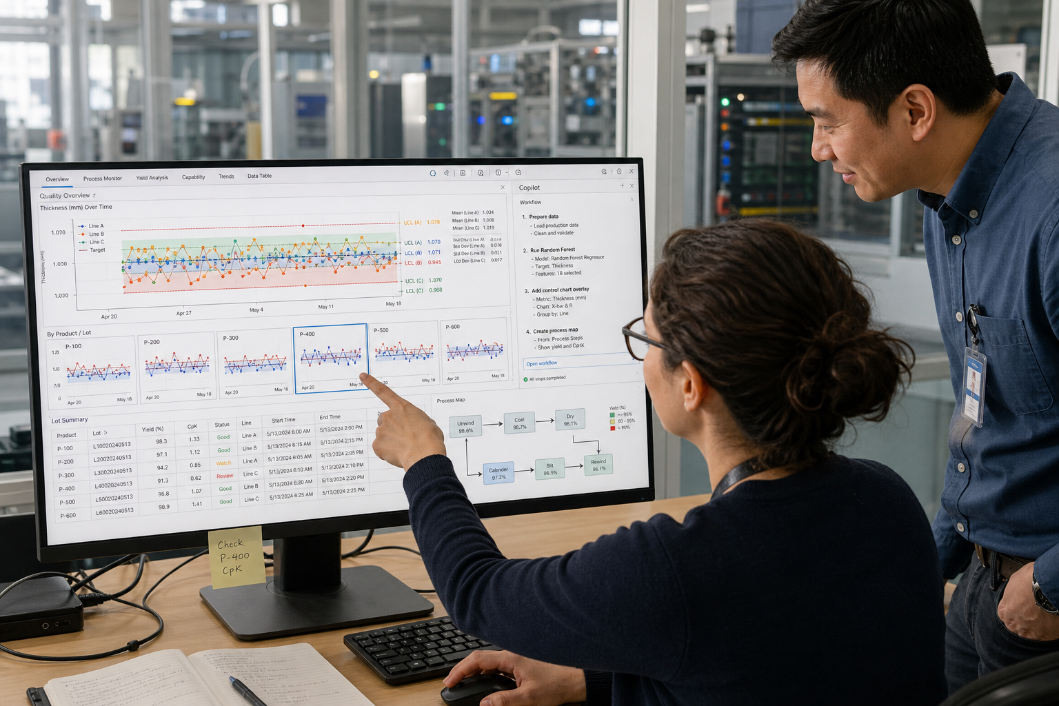 StatSoft analysts reviewing a quality analytics dashboard