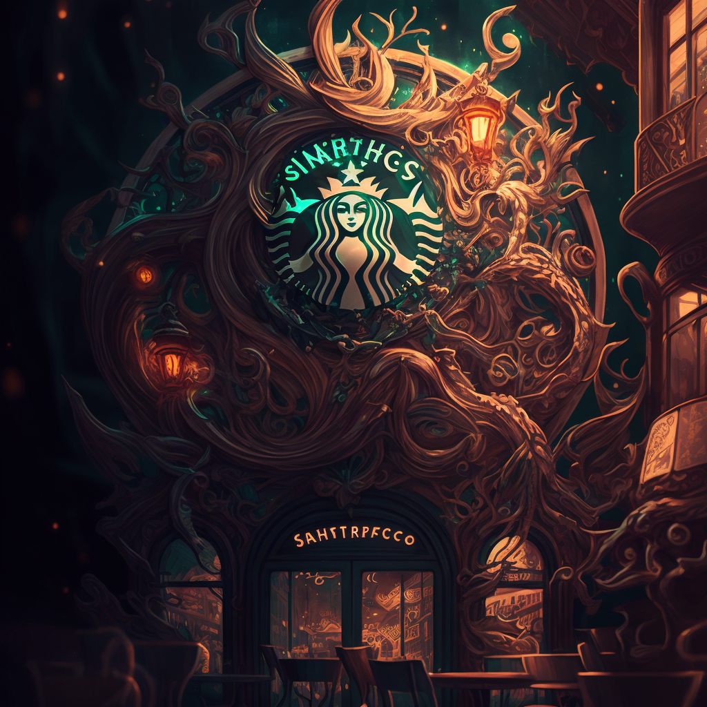 Starbucks - Early Midjourney surrealist cafe generation from 2022
