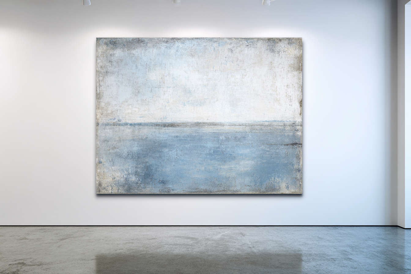 Horizontal coastal with soft blue water and cream-white sky