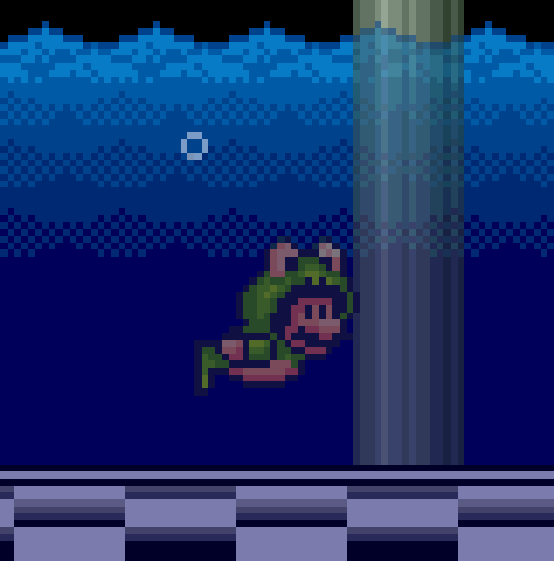 Mario swimming in frog suit