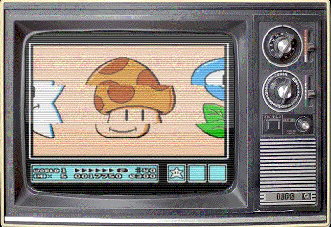 Retro TV showing Super Mushroom