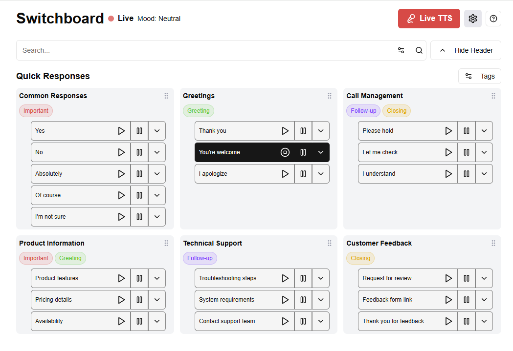 AI-Powered Switchboard Interface