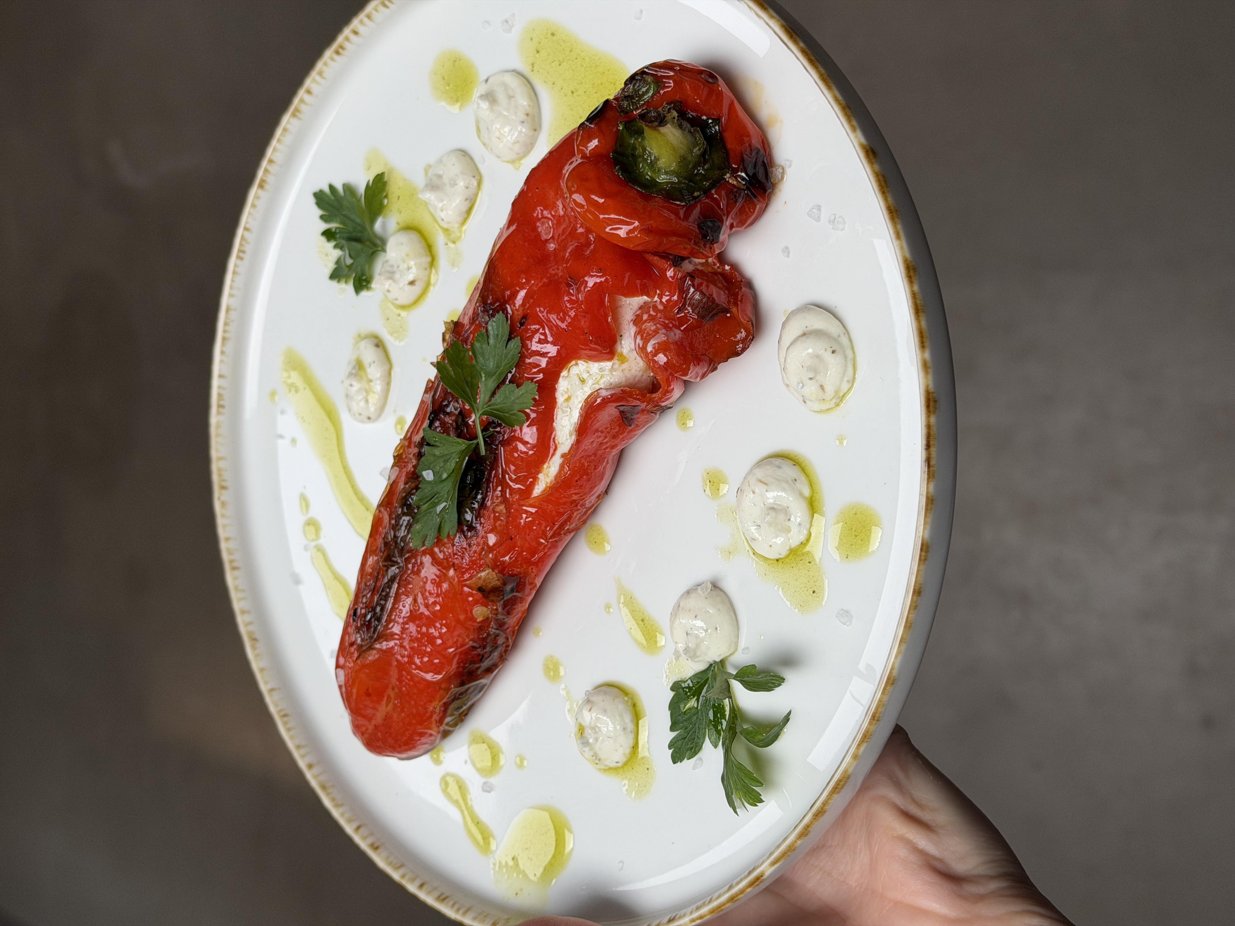 Roasted red pepper stuffed with cheese