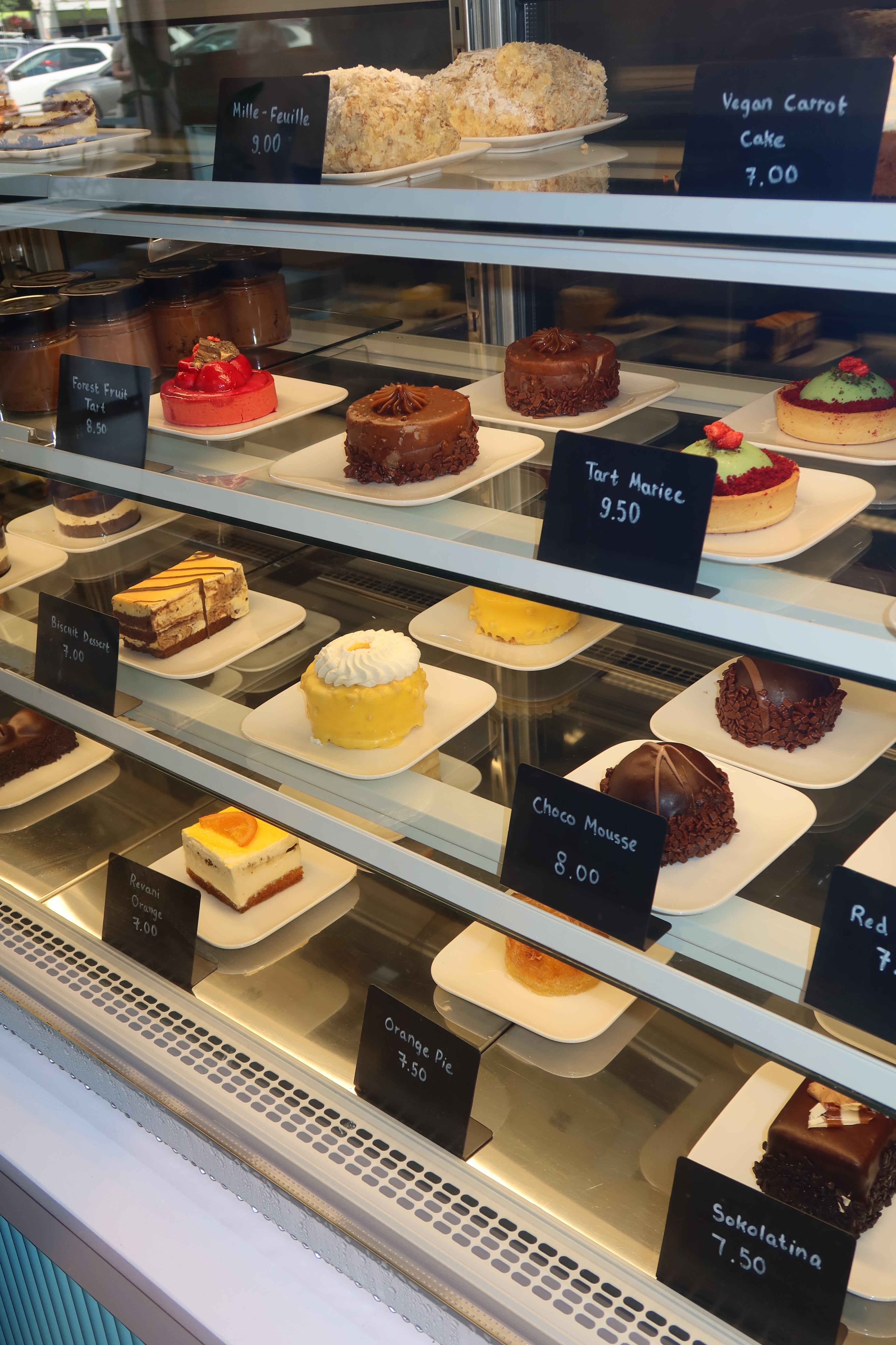 Greek pastry and cake display case