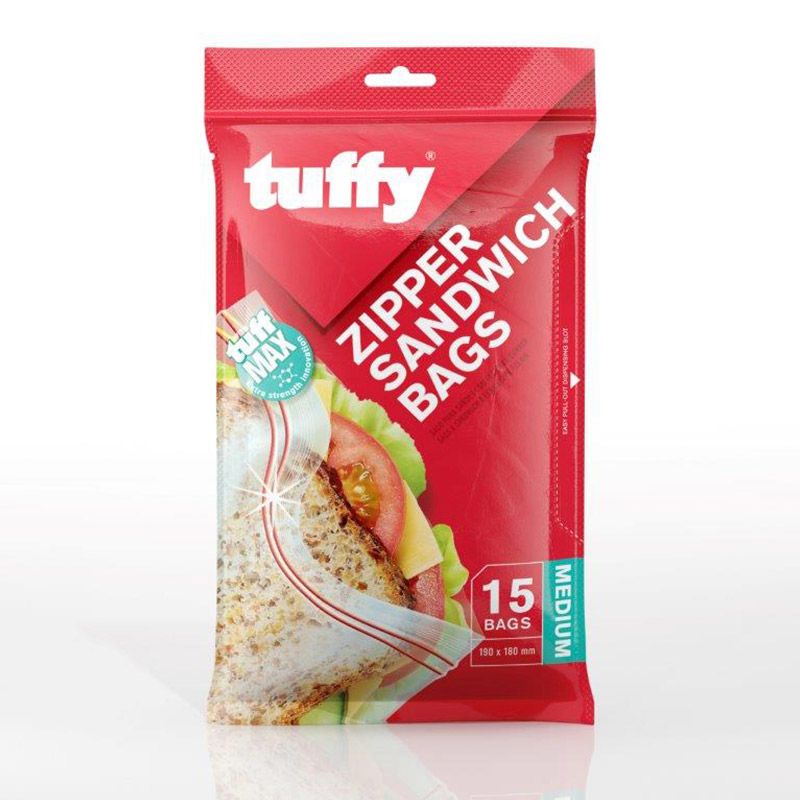 Tuffy Zipper Sandwich Bags Medium 19x18cm 15-Pack