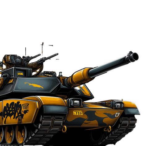 Patos military tank — black and yellow camo with duck insignia