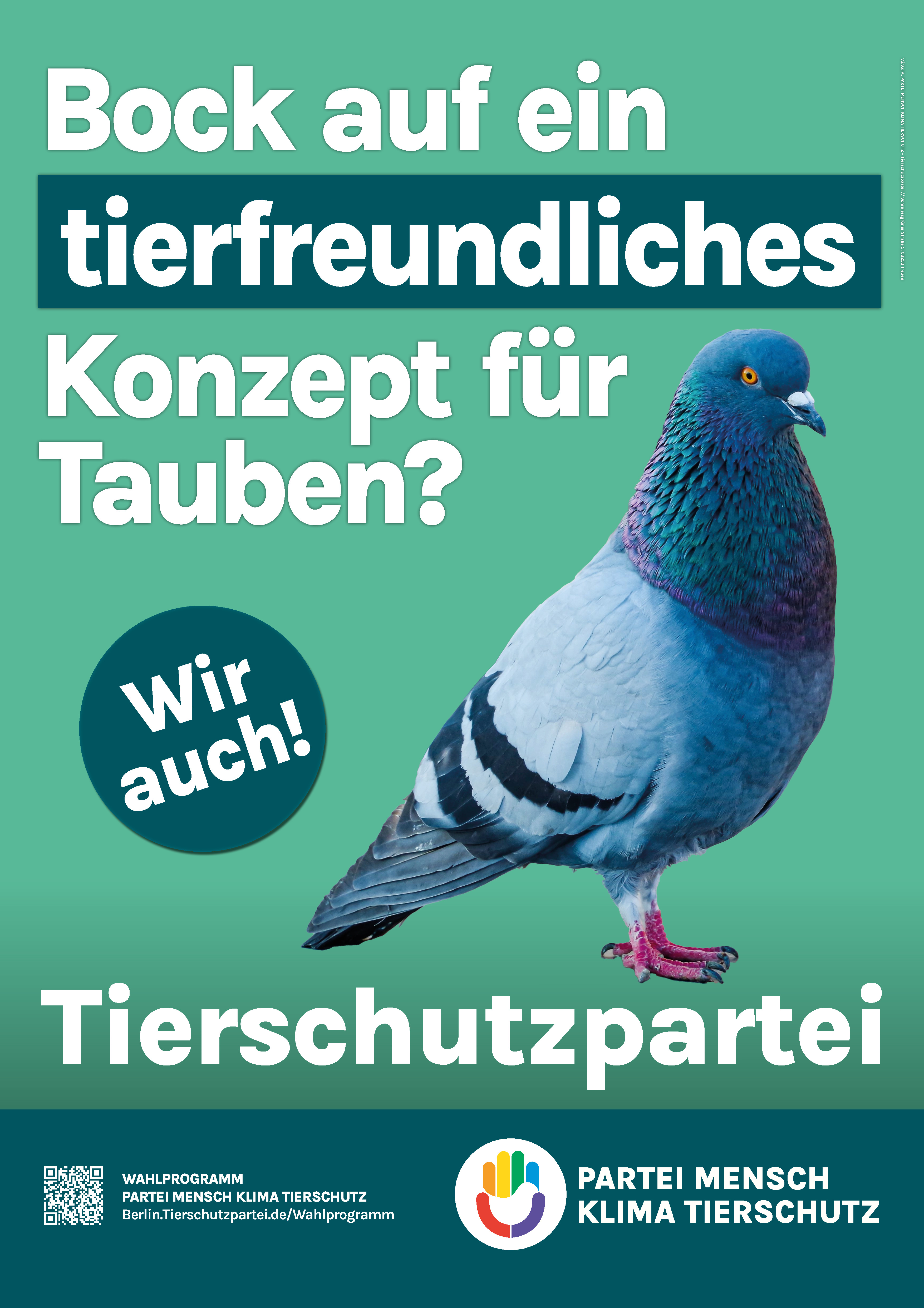 Wahlplakat: Bock auf ein tierfreundliches Konzept für Tauben?