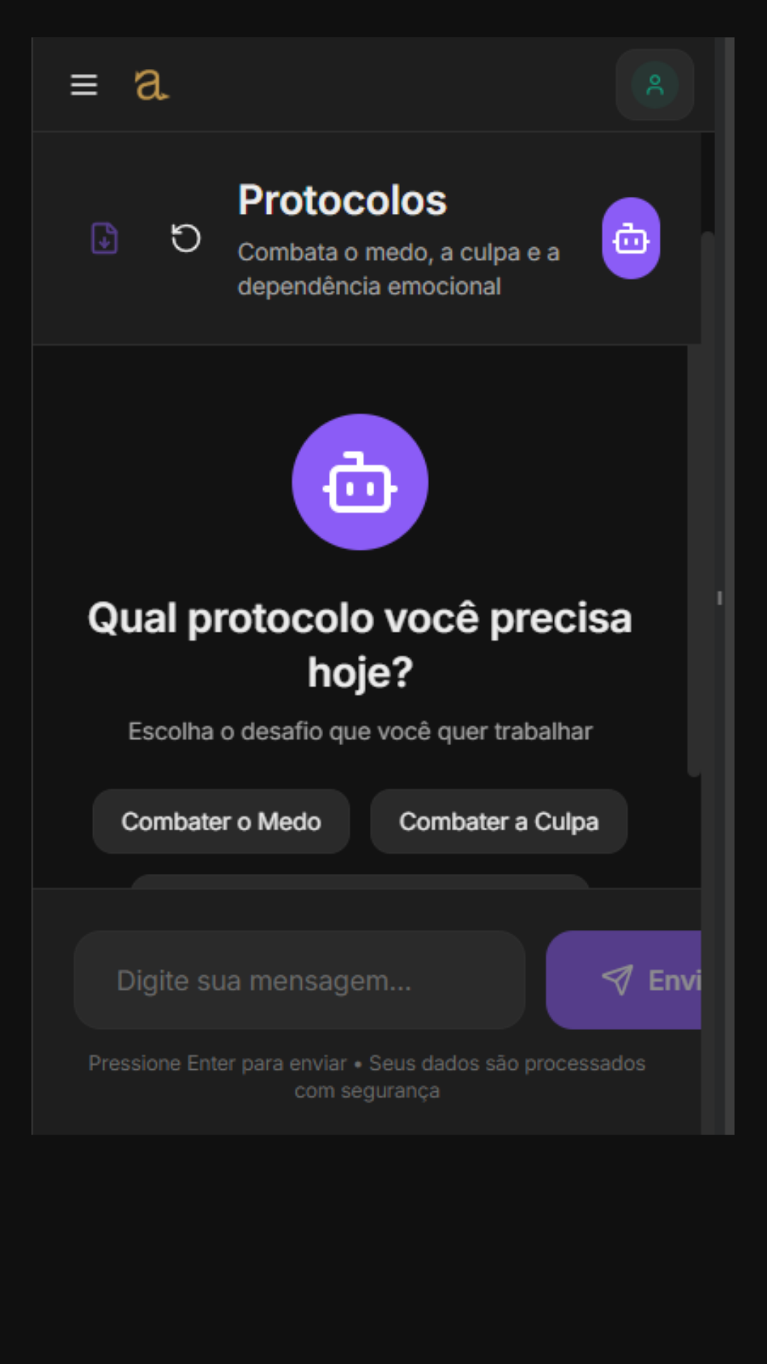 Meu Aliado Mobile - Protocolos emocionais com opcoes Combater o Medo e Combater a Culpa