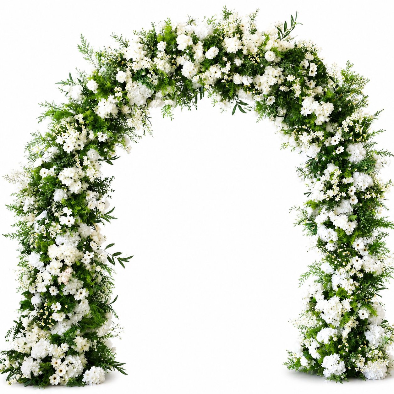 The Enchanted Garden Arch - White blooms and lush green foliage rounded archway