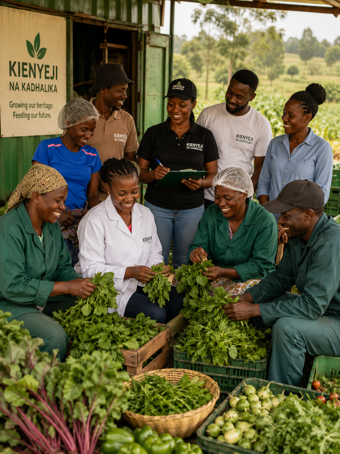 The wider Kienyeji na Kadhalika team gathered outdoors