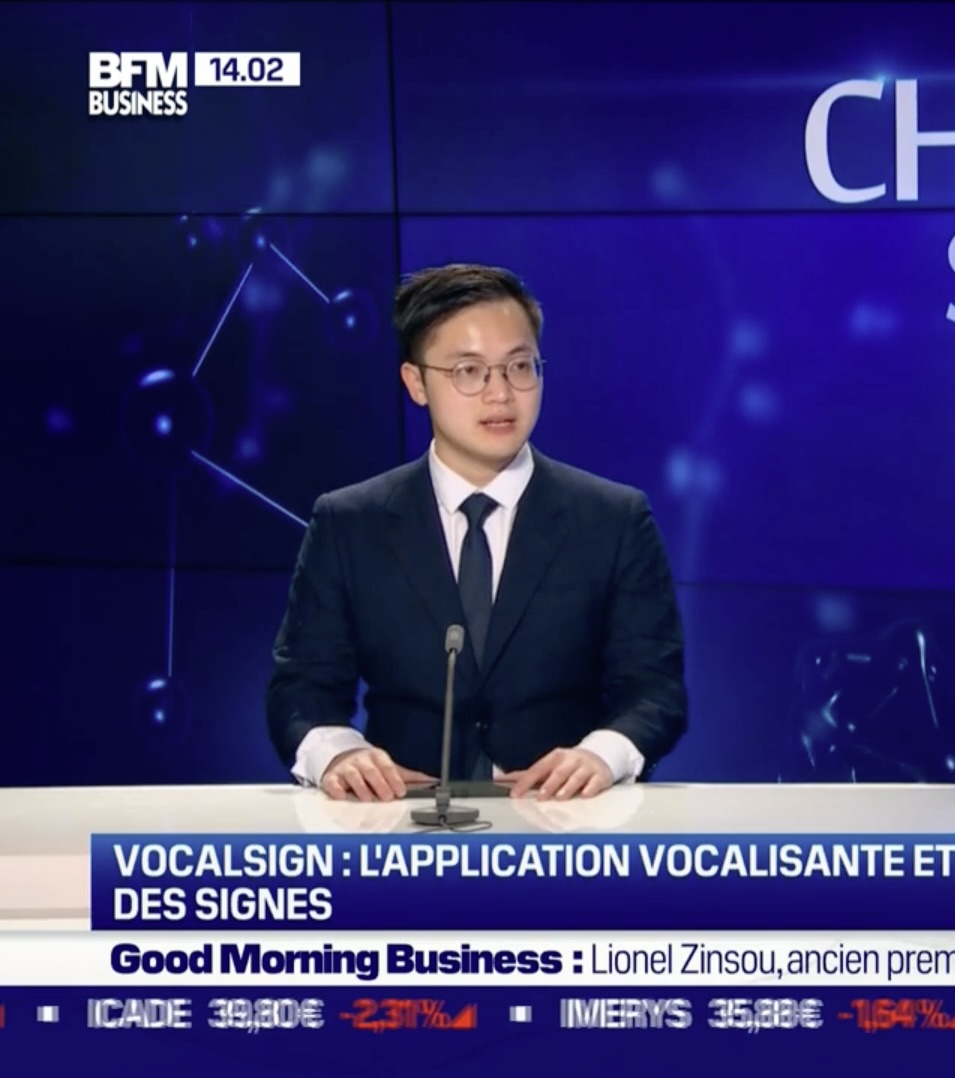 Thomas A.Q.T. TRUONG speaking on BFM Business about VocalSign, showcasing his expertise in AI and sign language technology