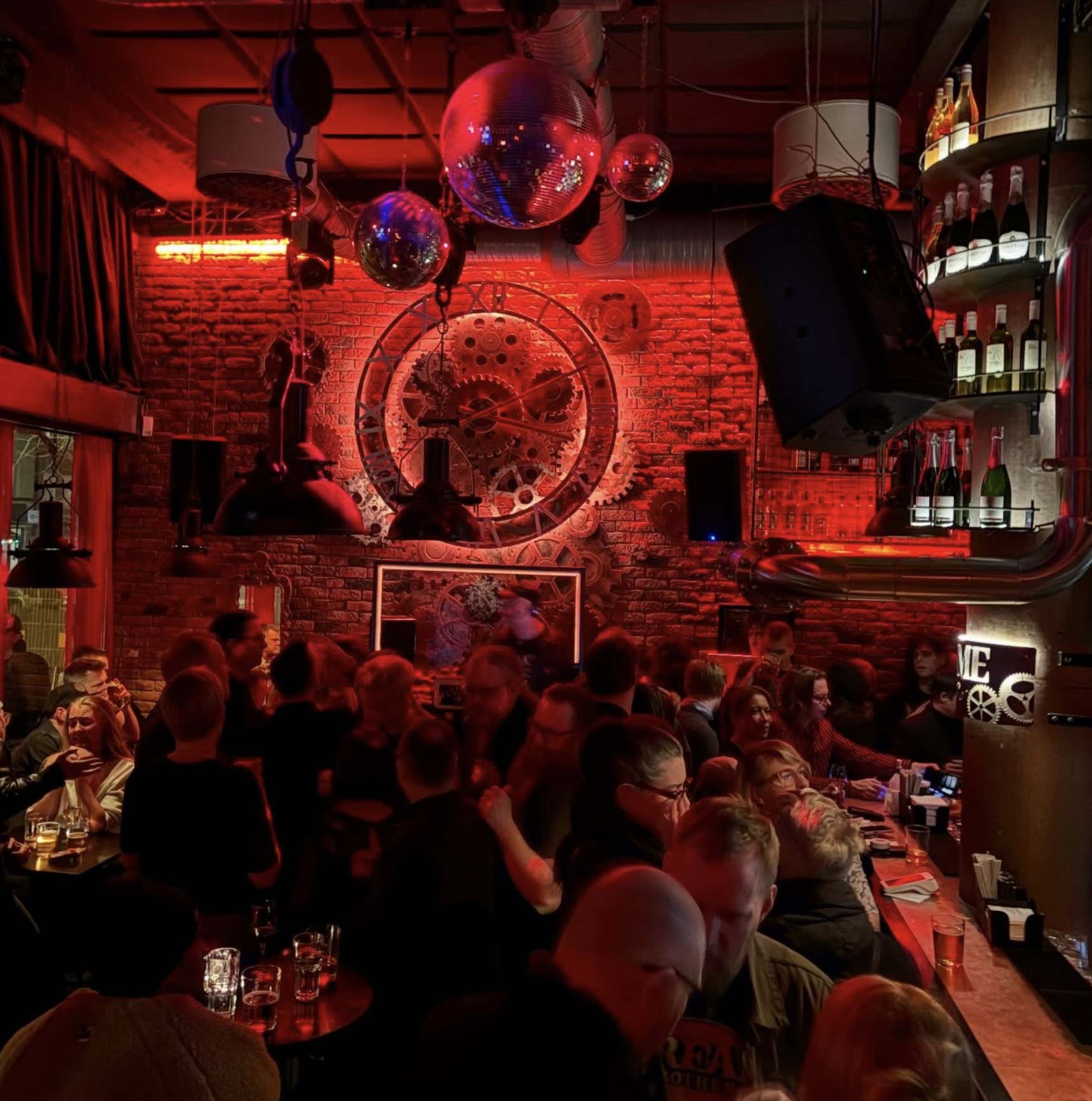 Bar interior with disco balls