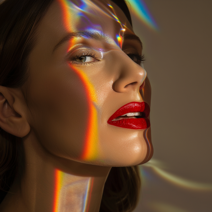 Tom Ford - AI-generated beauty portrait with prismatic light effects
