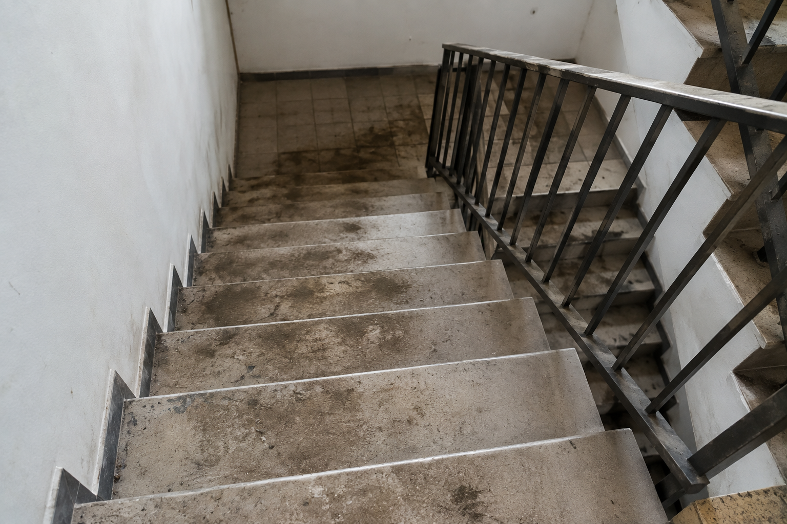 Vorher - Treppenhaus vor der Reinigung