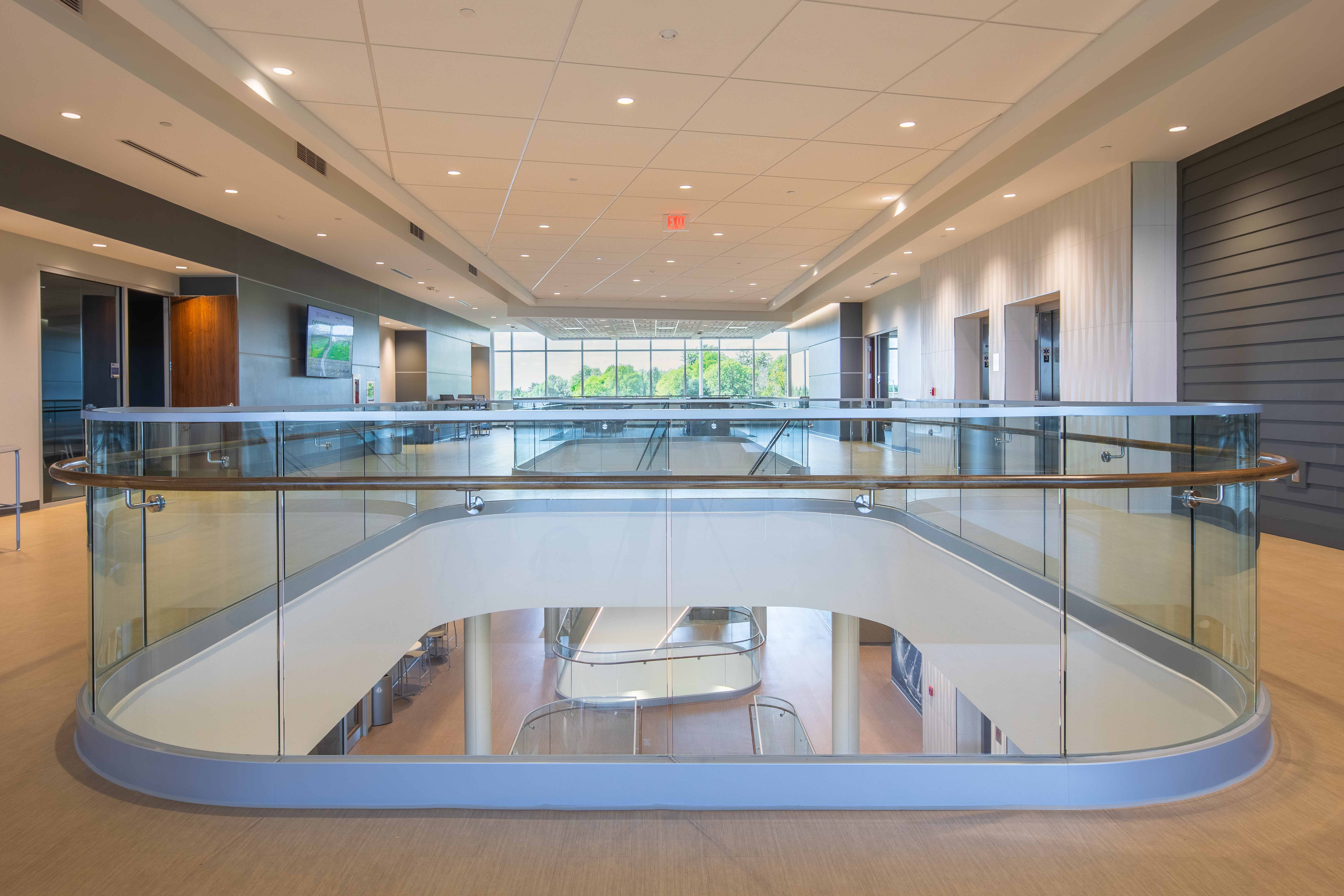 Trine University Health Professions Building — Structural Glass Atrium Guardrail, Upper Level Overview