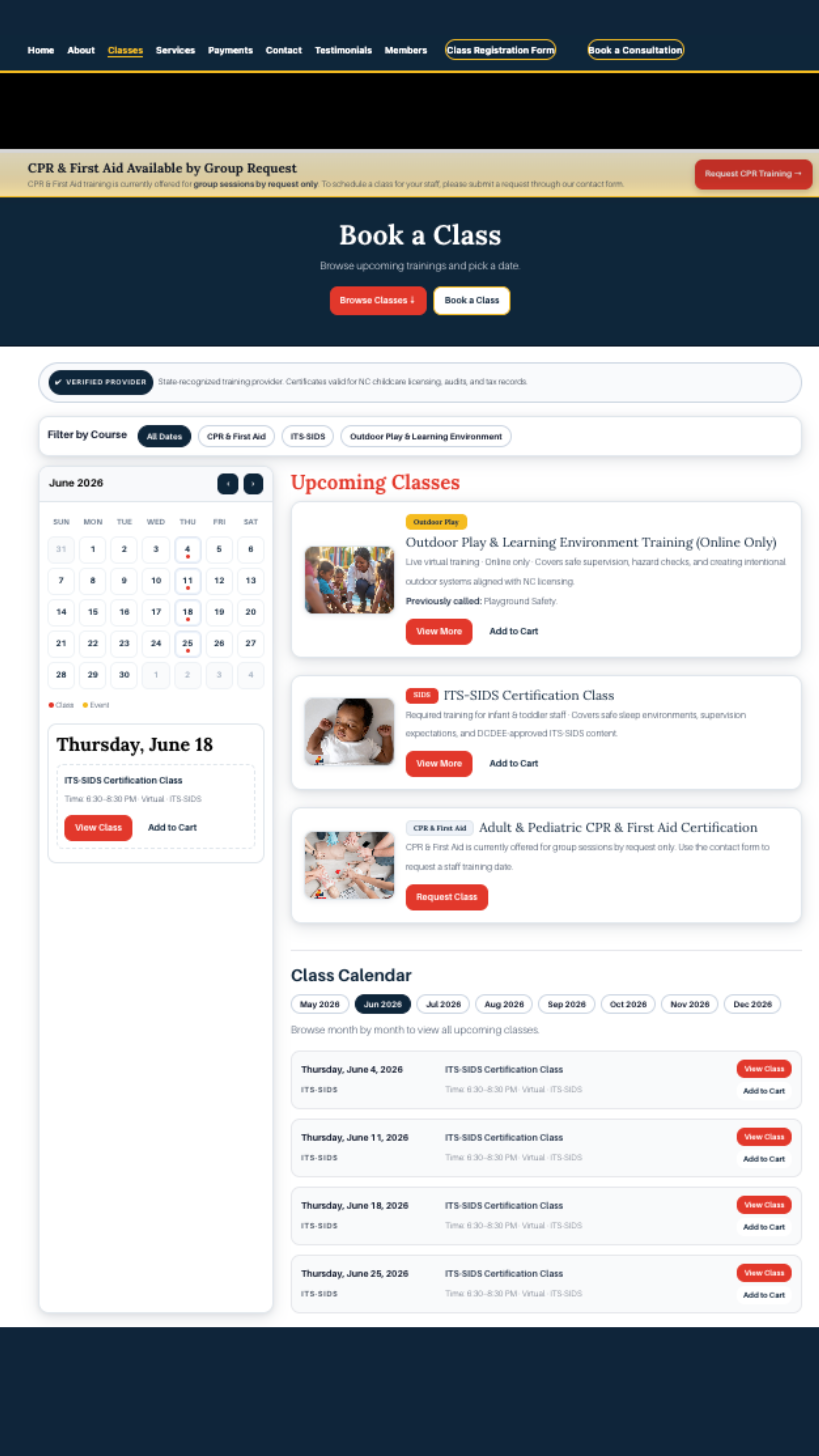 Website booking screenshot